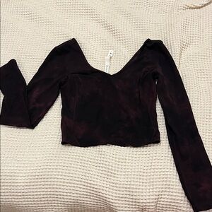 Women's Long Sleeve V-Neck Cropped Top - Dark Plum